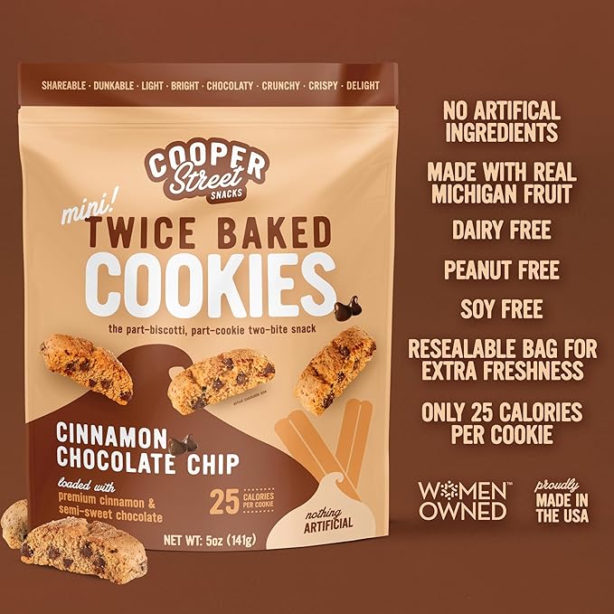 COOPER STREET Twice Baked Cinnamon Chocolate Biscotti Cookies - Crispy Mini Biscotti Cookies Ideal