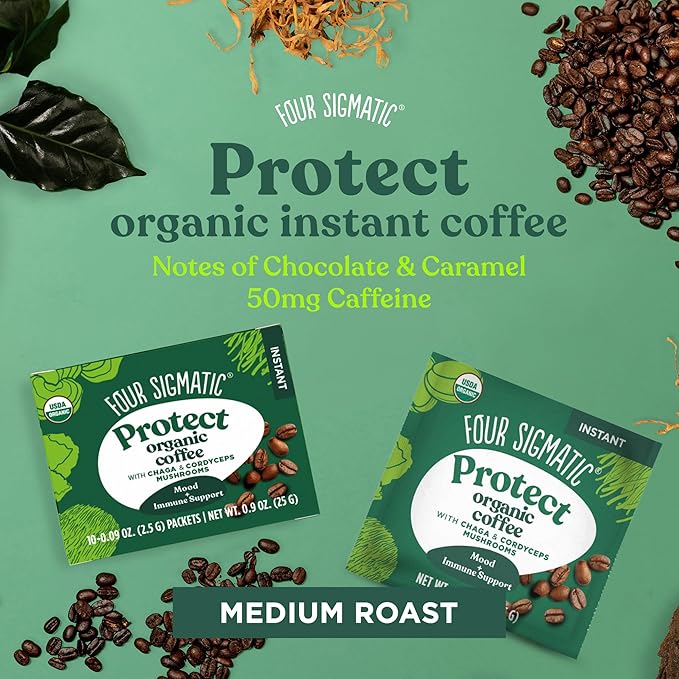 Organic Instant Coffee Powder by Four Sigmatic | Arabica Instant Coffee Singles with Cordyceps