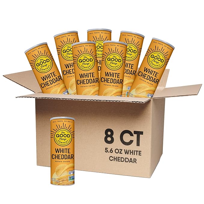The Good Crisp Company, Aged White Cheddar, Gluten Free Potato Chips (5.6 Ounce Canisters, Pack of