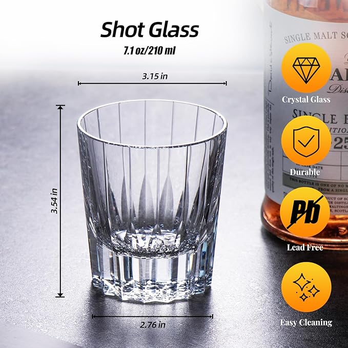 KAMMAK Crystal Whiskey Glasses Set of 2, Handcrafted 7.1oz Old Fashioned Glasses Stemless, Luxury