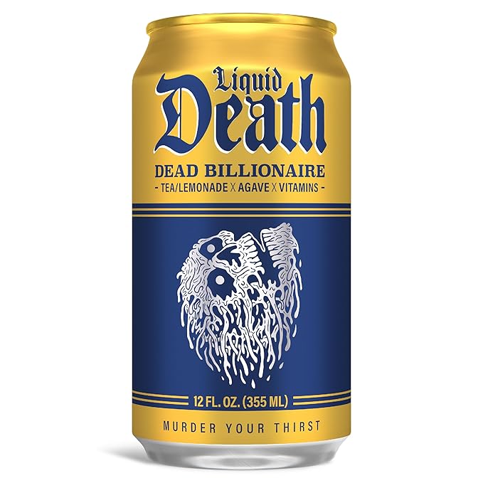 Liquid Death, Dead Billionaire Iced Tea, 12-Pack (12 oz Cans), Half Lemonade Half Black Tea, Low