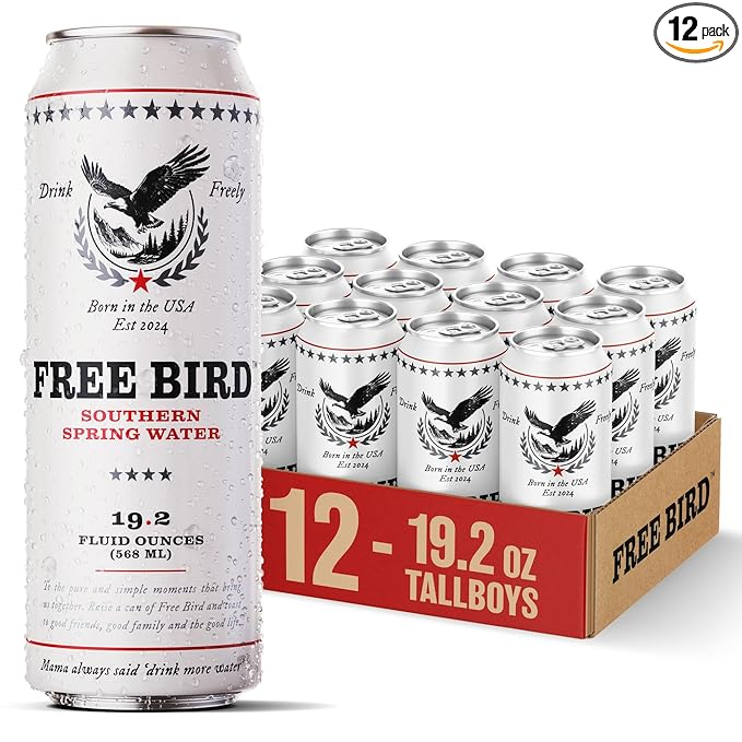 Free Bird, Southern Spring Water, 12-Pack (19.2oz Tallboy Cans) – Crisp & Clean Blue Ridge Mountain