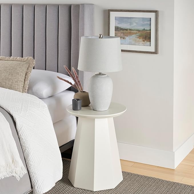 Nourison Home 23" Vintage Grey (White Washed) Ceramic Pot Table Lamp for Bedroom, Living Room