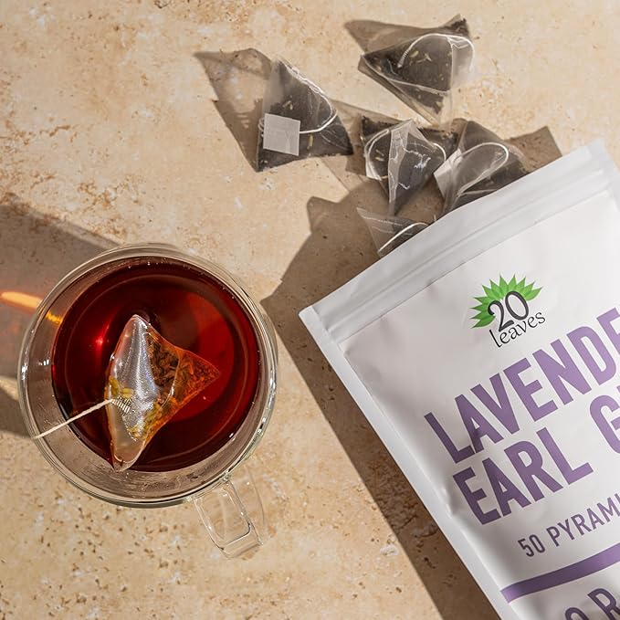 Lavender Earl Grey Black Tea - 100% Certified Organic - 50 Pyramid Tea Bags Sachets in a Resealable