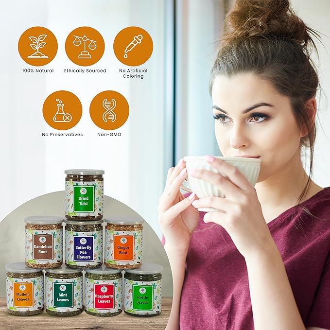 Loose Leaf Tea Set | Upto 450 Servings | Set of 8 teas for Wellness and Flavor Enthusiasts |