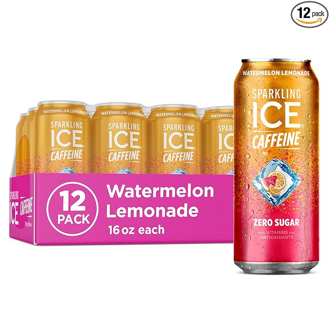 Sparkling Ice Caffeine Watermelon Lemonade Sparkling Water with Caffeine, Zero Sugar, with