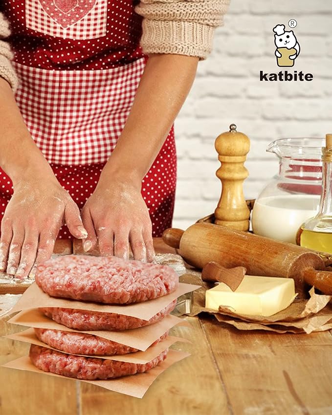 Katbite 300Pcs 6x6 Inches Patty Paper, Burger Patty Paper, Unbleached Parchment Sheets, Heavy Duty