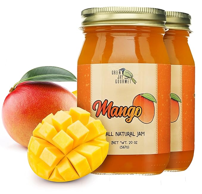 Green Jay Gourmet Mango Jam - All-Natural Fruit Jam with Mango & Lemon Juice - Vegan, Gluten-free