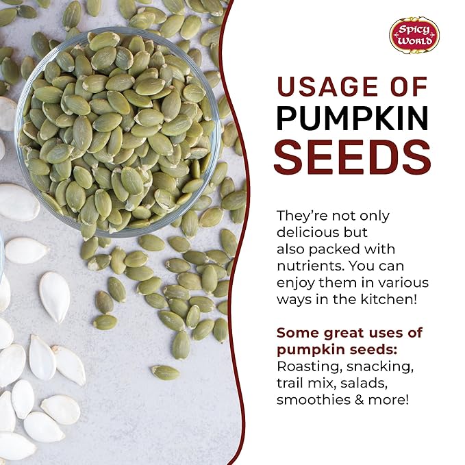 Raw Pumpkin Seeds 2 LB Bag - Shelled, AAA Grade, Unsalted, Dry, Vegan, Bulk Bag by Spicy World