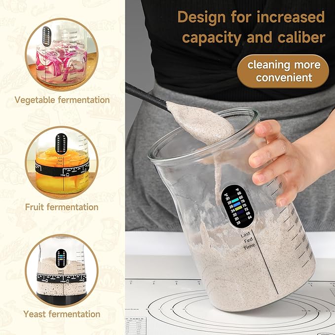 Sourdough Starter Kit -50 Oz Wide Bore and Large Capacity Sourdough Starter Jar，Thermometer
