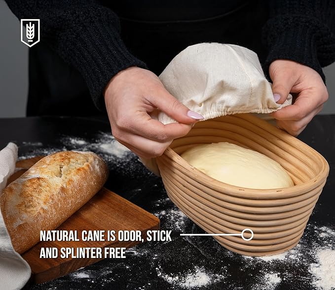 Kook Banneton Bread Proofing Baskets, Artisan Sourdough Bread Making Baskets, 9.8 Inch Handwoven