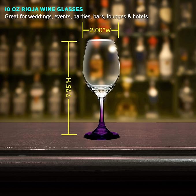 DISCOUNT PROMOS Rioja Wine Glasses with Stem 10 oz. Set of 10, Bulk Pack - Color Bottom, Perfect