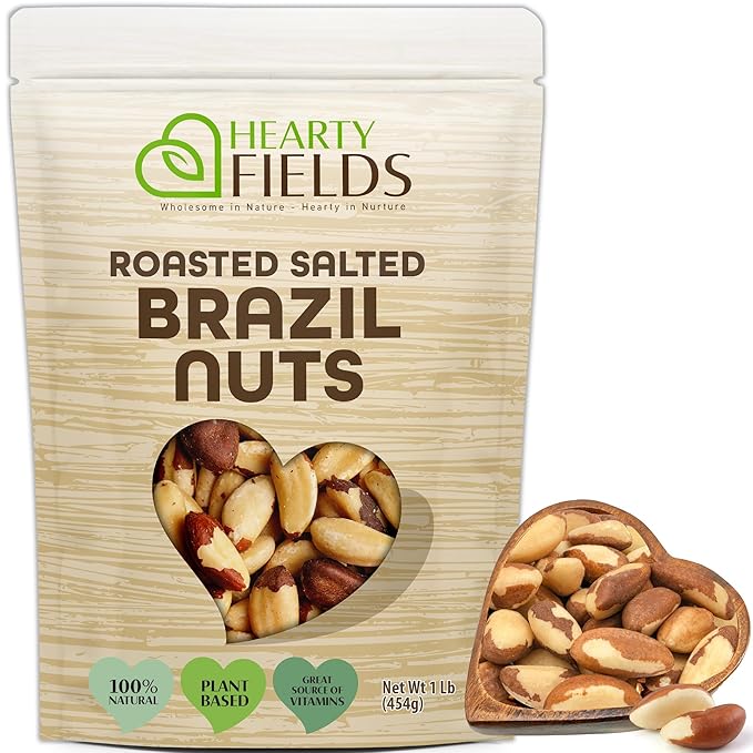 Hearty Fields - Brazil Nuts Roasted & Salted - No Shell, Whole (16 Oz - 1 LB) Wholesome In Nature