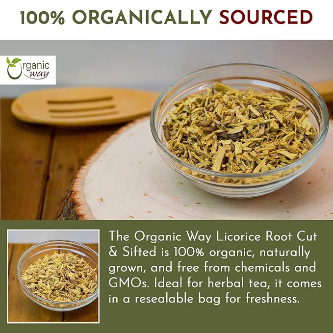 Organic Way Premium Licorice Root Cut & Sifted (Glycyrrhiza glabra) - Healthy Digestion | Organic &