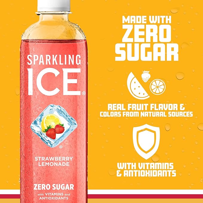 Sparkling Ice, Strawberry Lemonade Sparkling Water, Zero Sugar Flavored Water, with Vitamins and
