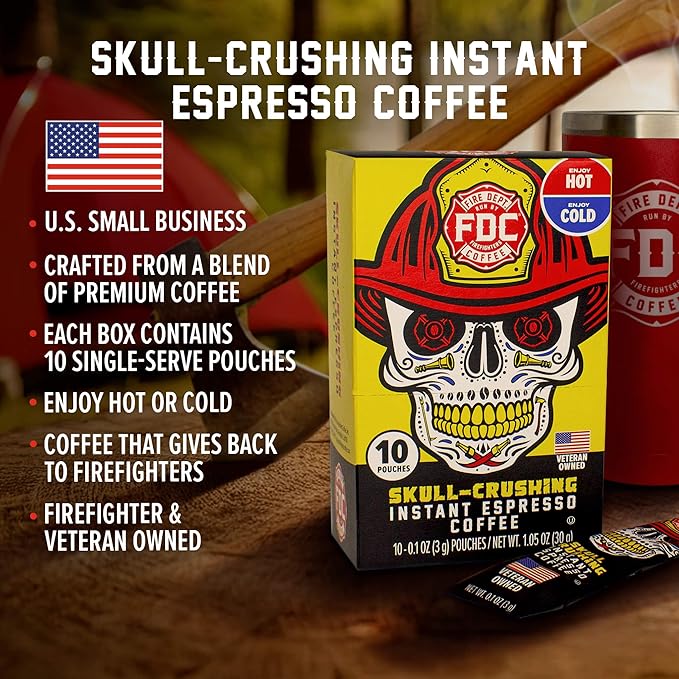 Fire Department Coffee - Skull Crushing Instant Espresso Coffee - Instant Coffee Packets Single
