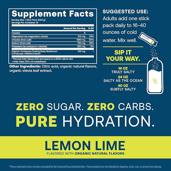True Grace ElectroMag - 16 Stick Packs (Pack of 2) - Lemon Lime - Electrolyte Powder for Rapid