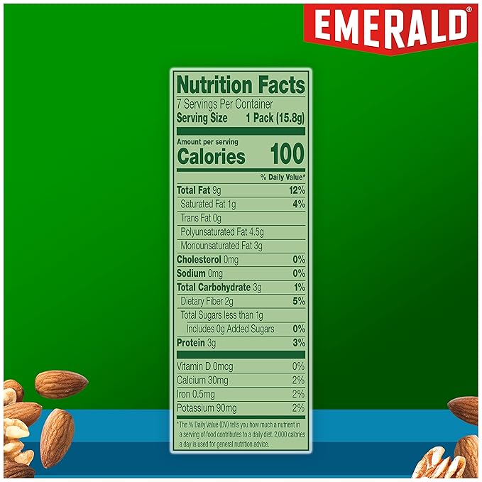 Emerald Nuts Unsalted Almonds and Walnuts 7 Ct (1-Pack), 100-Calorie Individual Packs of Nut Blend