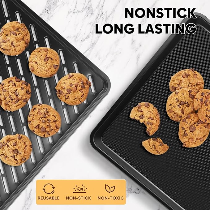 Cookie Sheet for Baking with Wire Rack, Thicker Carbon Steel Half Baking Sheet Pan Set Non Stick