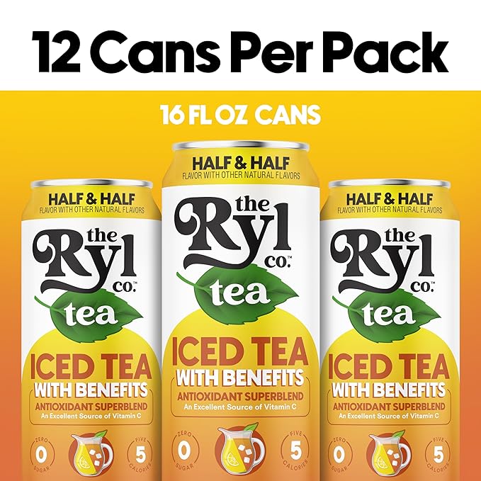 Ryl Half & Half Iced Tea – Antioxidant Superblend, No Artificial Ingredients, Zero Sugar, Five
