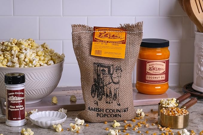 Amish Country Popcorn | 2 lb Burlap Bag | Medium Yellow Popcorn Kernels | Old Fashioned, Non-GMO