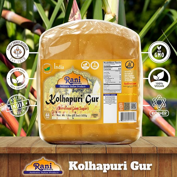 Rani Kolhapuri Gur (Jaggery) 17.5oz (1.1lbs) 500g ~ Unrefined Cane Sugar, No Color added, Gluten