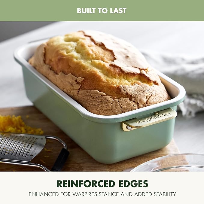 GreenPan Bakeware Set, 7 Piece Nonstick Ceramic Gold Handle Baking Sheets, Cake Pans, Loaf Pan