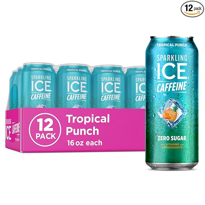 Sparkling Ice Caffeine Tropical Punch Sparkling Water with Caffeine, Zero Sugar, with Antioxidants