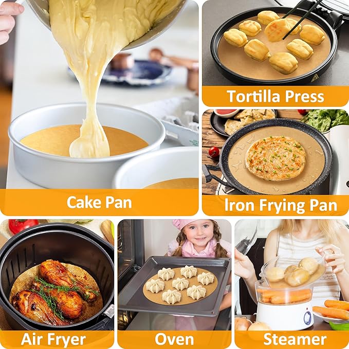 8 Inch Parchment Paper Rounds,200Pcs Non-Stick Unbleached Baking Parchment Rounds for Air