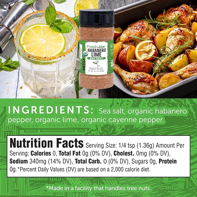 FreshJax Organic Spicy Habanero Lime Seasoning Sea Salt ??9.2?¯oz Large Bottle Hot Sea Salt