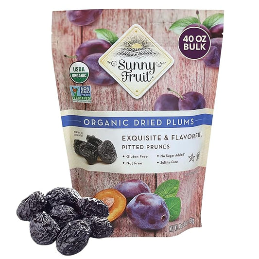 Sunny Fruit Soft Organic Pitted Prunes, 2.5 Pound Bulk Bag | No Preservatives, No Sugar Added |