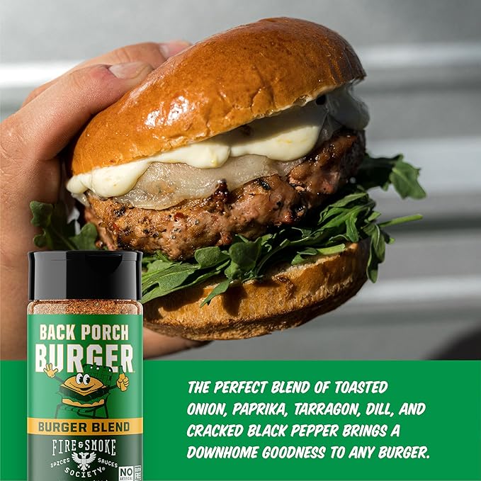 Fire & Smoke Back Porch Burger Seasoning | BBQ Rub for Smoking and Grilling Meat | Beef, Pork