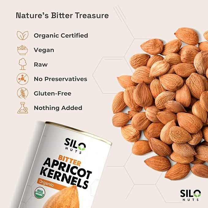 SILO Nuts Organic Bitter Apricot Kernels - USDA Certified Organic Bitter Apricot Seeds - Natural &