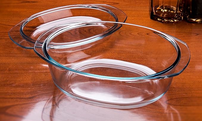 Oval Tempered Glass Casserole Dish, Tough Glass Casserole Baking Dish with Glass Cover. Oven
