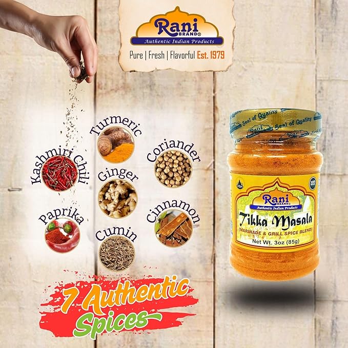 Rani Tikka Masala Indian 7-Spice Blend 3oz (85g) PET Jar, Pack of 12 ~ All Natural | Salt-Free |