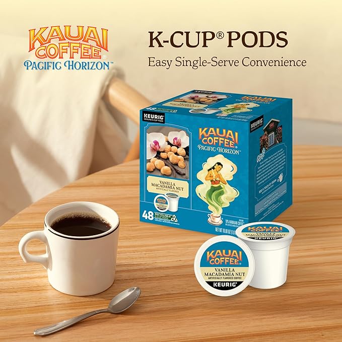 Kauai Coffee K-Cup Pods for Keurig Brewers – Arabica Coffee, 10% Hawaiian – Medium Roast, Vanilla