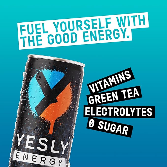 Yesly Energy Drink, Tropical Punch, Naturally Flavored Sparkling Energy Drink With Electrolytes
