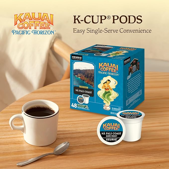 Kauai Coffee K-Cup Pods for Keurig Brewers – Arabica Coffee, 10% Hawaiian – Dark Roast, Nutty with