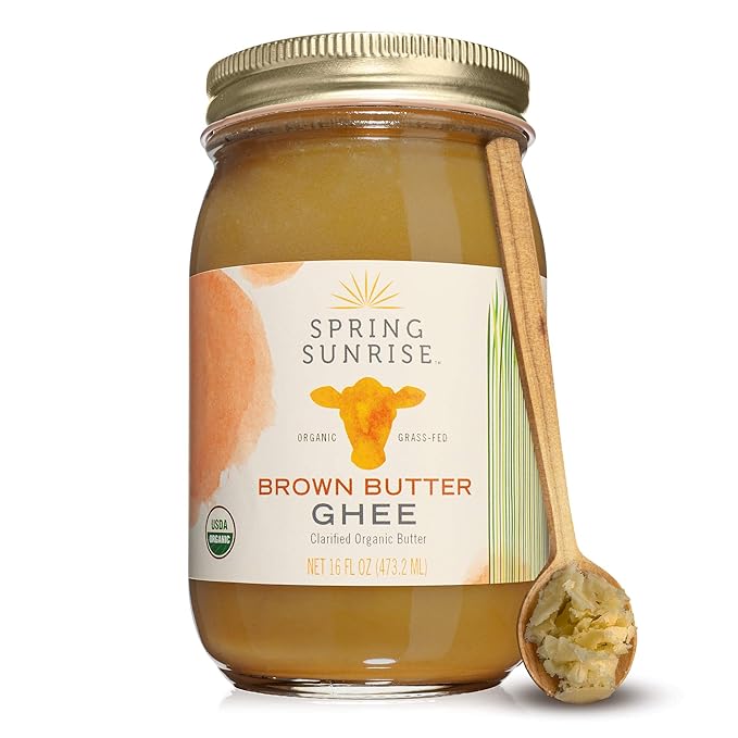 Spring Sunrise Organic Brown Ghee - Grass Fed Clarified Butter - Keto & Paleo Friendly, Lactose &