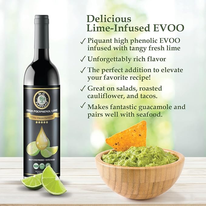 M.G. PAPPAS High Polyphenol Rich Lime Infused Olive Oil Extra Virgin - Over 500mg/kg - Unfiltered