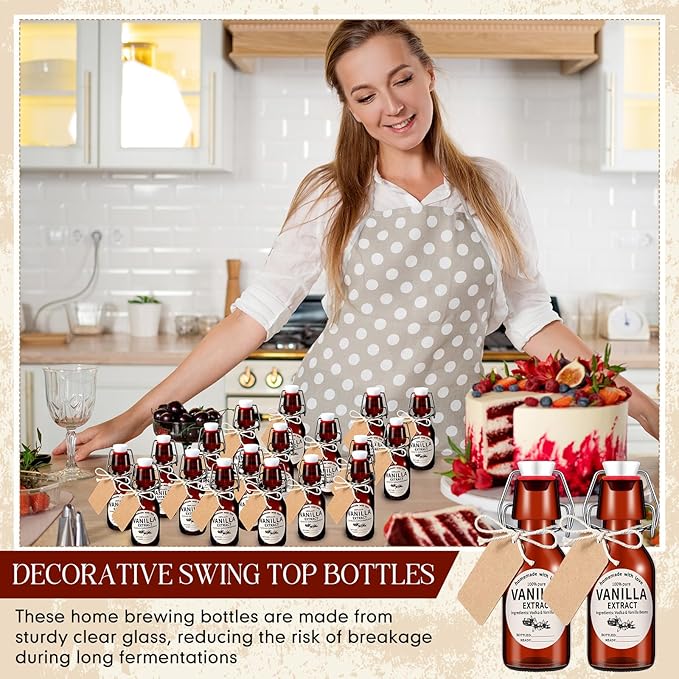 Vesici 12 Sets Swing Top Glass Bottles Set Amber Homemade Vanilla Extract Bottles with Stoppers