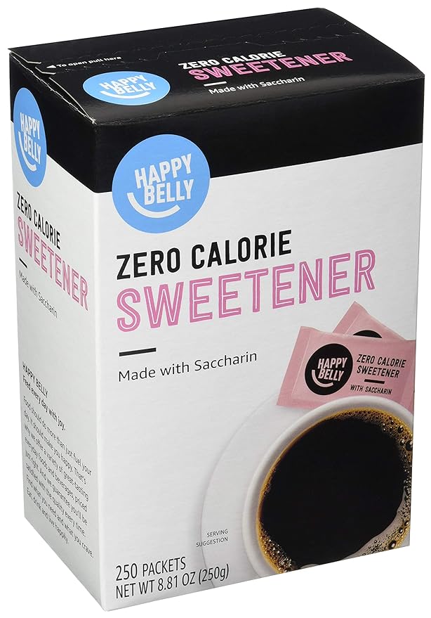 Amazon Brand - Happy Belly Zero Calorie Pink Saccharin Sweetener Powder, 250 Packet, 8.81 ounce