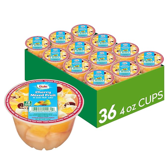 Dole Fruit Bowls Cherry Mixed Fruit in 100% Juice Snacks, 4oz 36 Total Cups, Gluten & Dairy Free