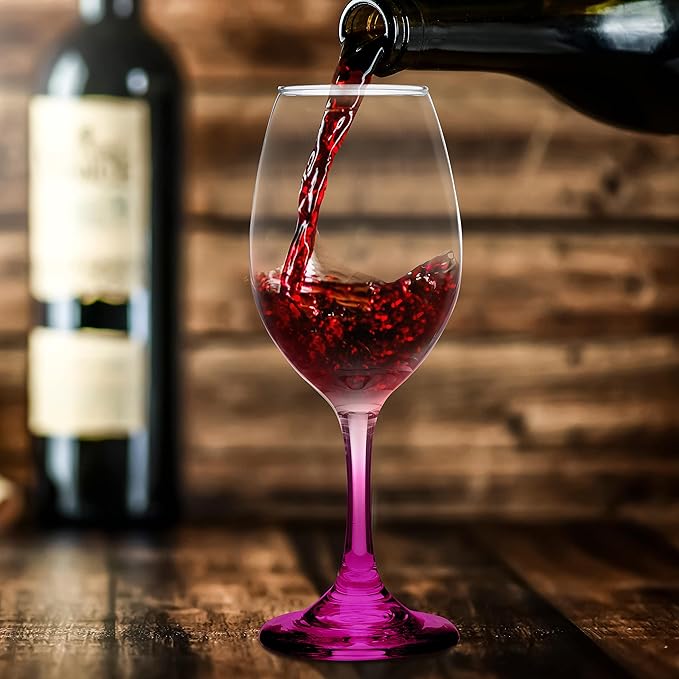 DISCOUNT PROMOS Rioja Wine Glasses with Stem 10 oz. Set of 10, Bulk Pack - Color Bottom, Perfect