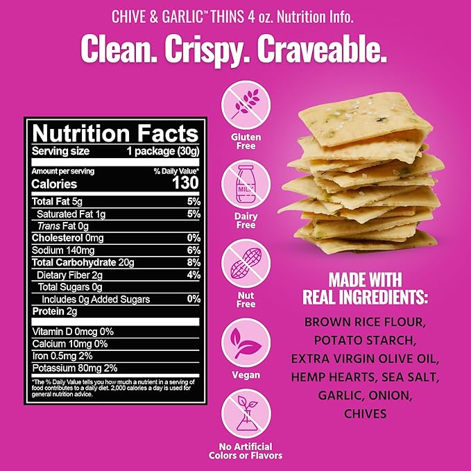 Every Body Eat Snack Thins, Gluten & Dairy Free, Vegan, School Safe Lunch Snacks, Chive & Garlic