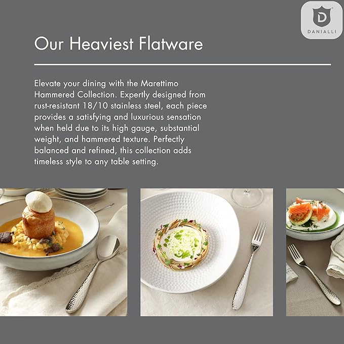 Hammered Silverware Set | Premium 18/10 Stainless Steel Flatware Service for 12 | Heavy-Duty &