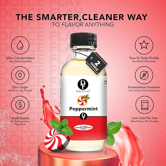 Dolce Flav Natural Peppermint Extract ??2 Ounce Oil-Soluble Kosher, Sugar-Free, Concentrated Pure