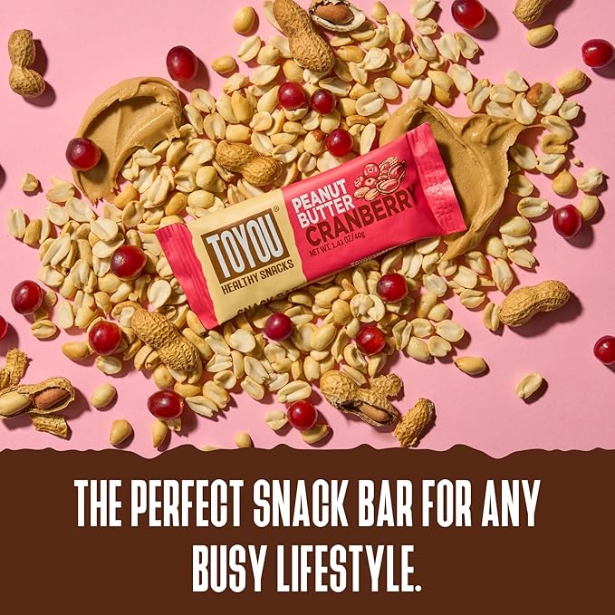 ToYou Chewy Fruit and Nut Bars - Healthy Protein Snacks | Peanut Butter Cranberry - 1.41 Ounce