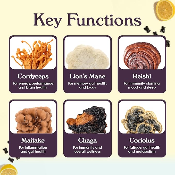 Nutrops Lions Mane Mushroom Gummies for Adults, Functional Nootropics, Herbal Brain Supplement for
