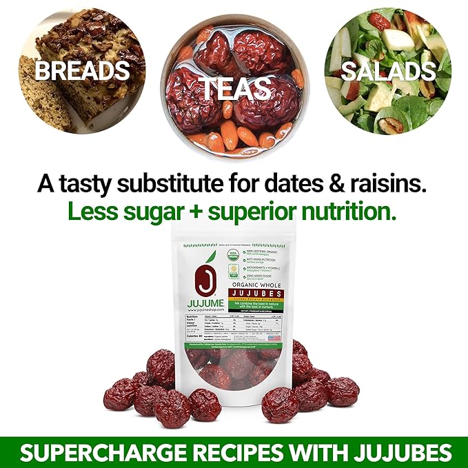 JUJUME | USDA Organic California Grown Jujubes Red Dates | Individually Sorted 3X for QA | High